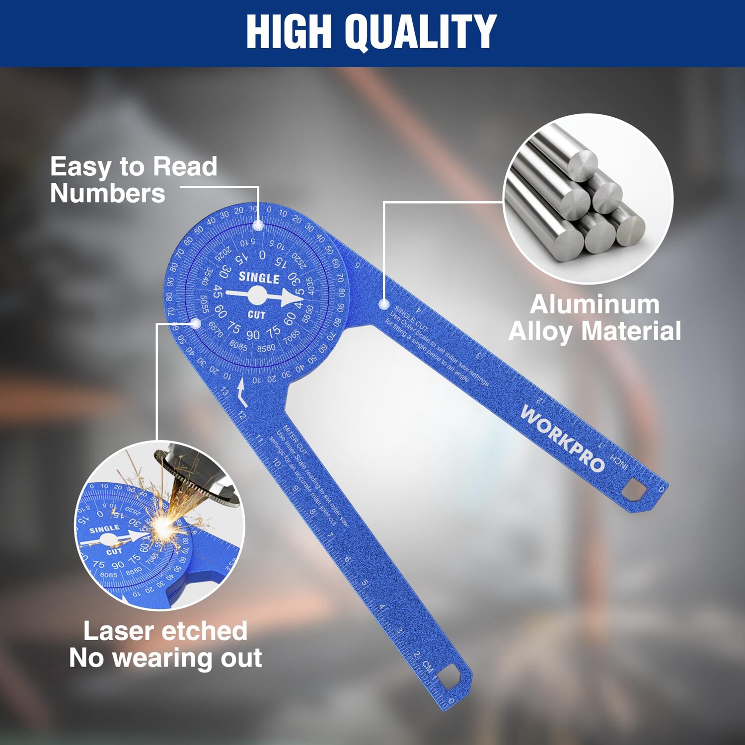WORKPRO Miter Saw Protractor 7.3-in Angle Finder Featuring Laser Engraved Scales