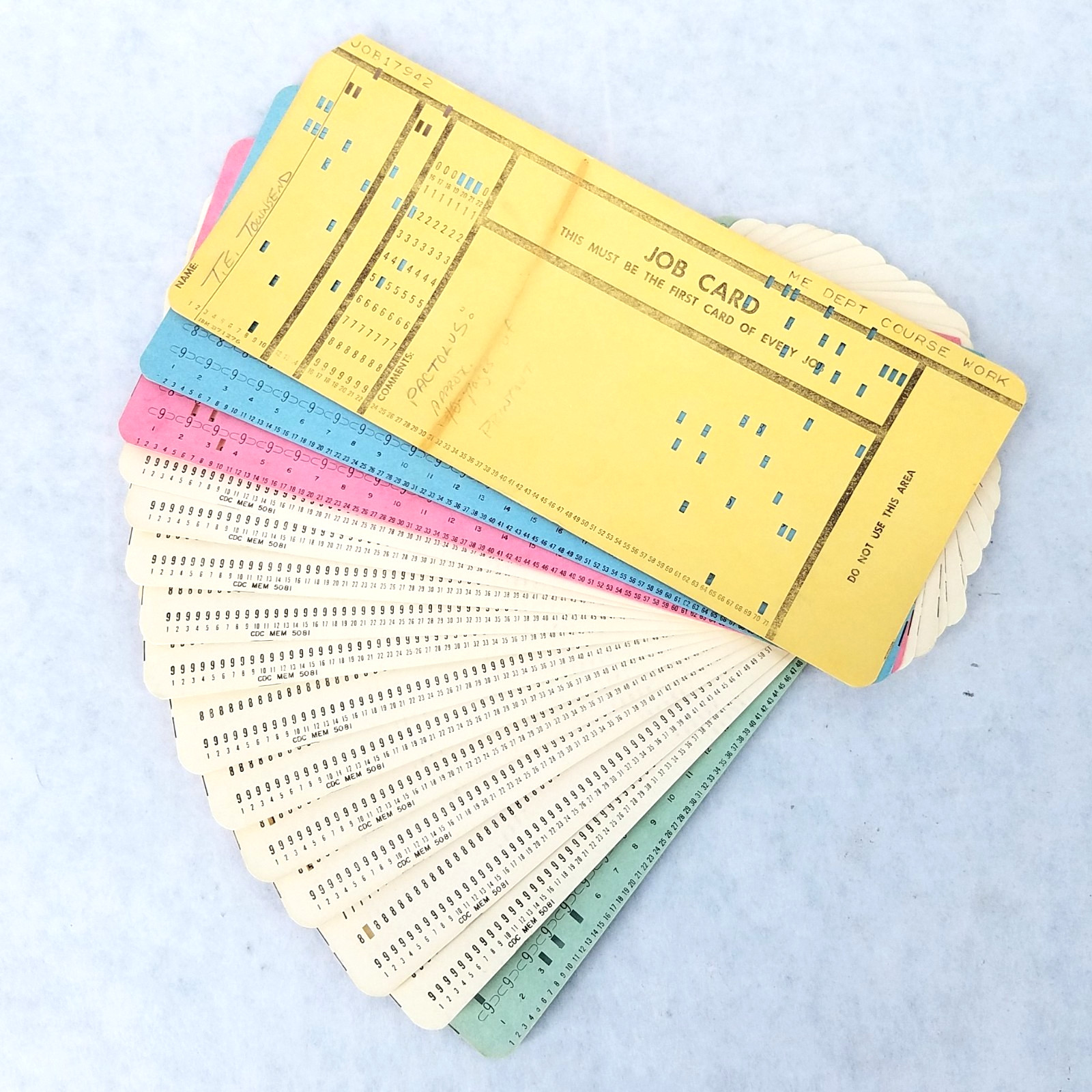 VINTAGE IBM COMPUTER Punch Cards JOB - Punched - 5081 - 26 Cards