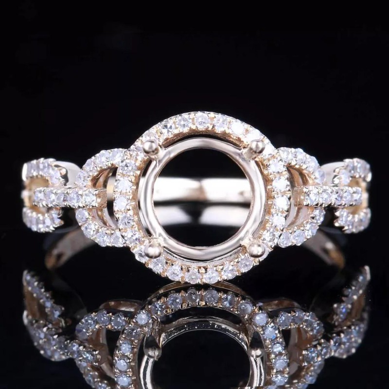 9mm Round Halo Semi Mount Ring 925 Sterling Silver Engagement Ring