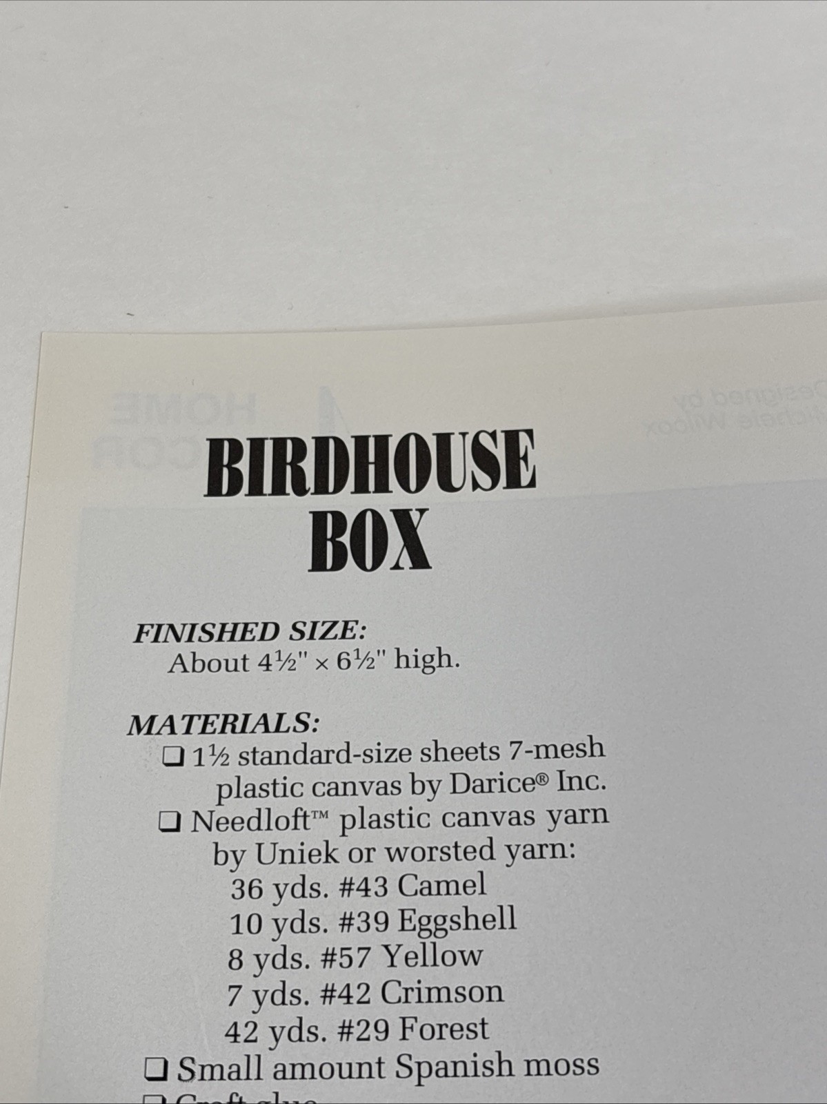 Birdhouse Decor Box & Door Hanger Annie's Attic Plastic Canvas Pattern Page
