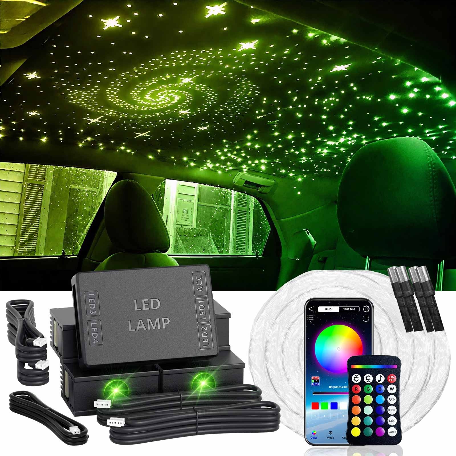 1/2/4 Split Starlight Headliner Kit -  Fiber Optic RGBW Star Lights for Car