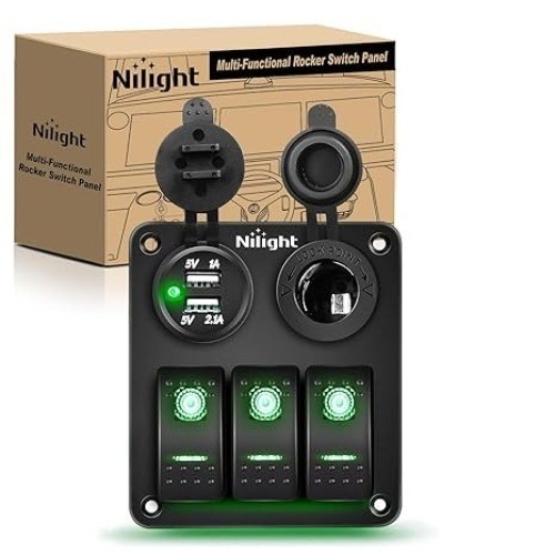 3 Gang Rocker Switch Panel with USB Charge Color: GreenSize: 3+2 Gang Dual USB