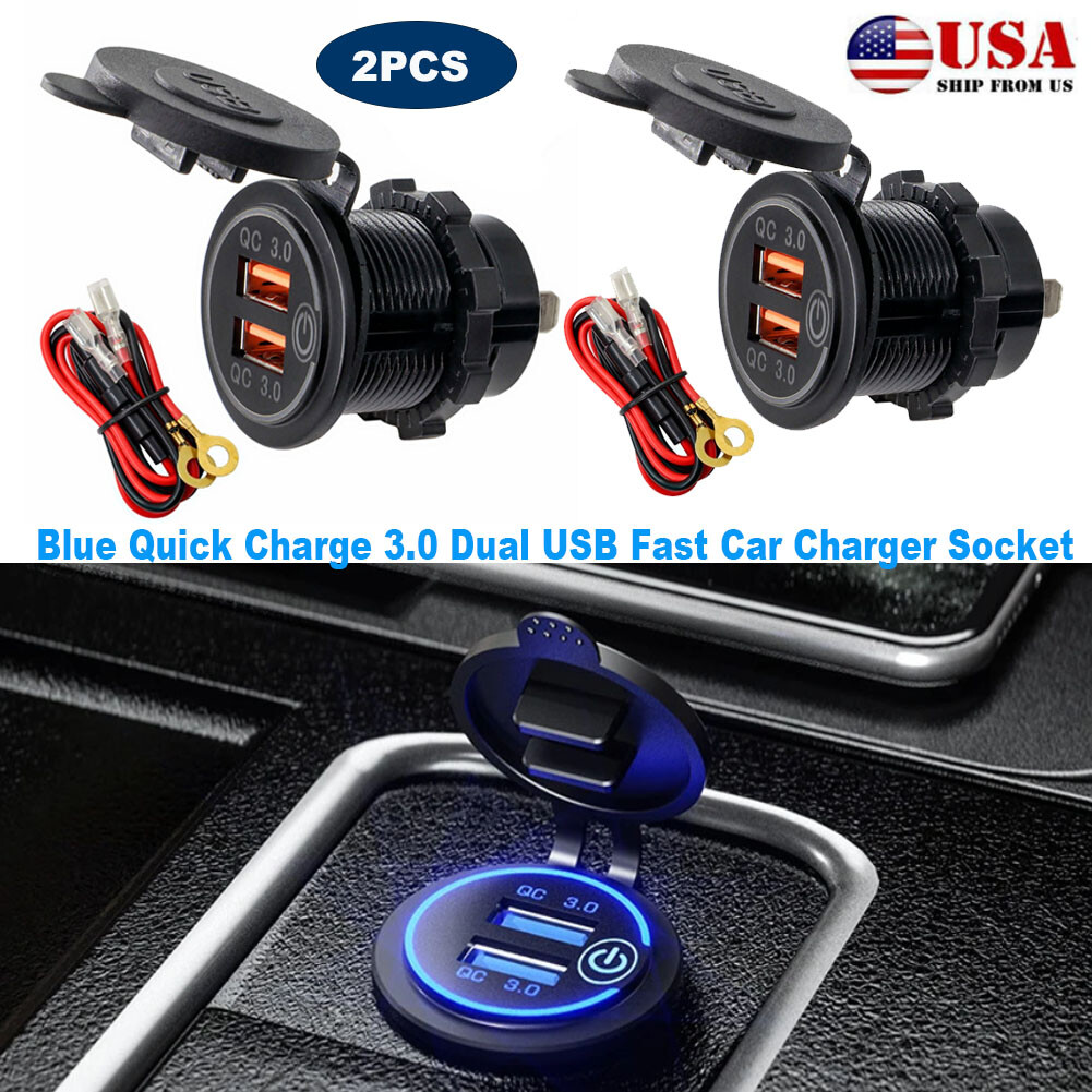 2PCS Quick Charge QC 3.0 Dual USB Car Fast Charger Socket with Touch Switch