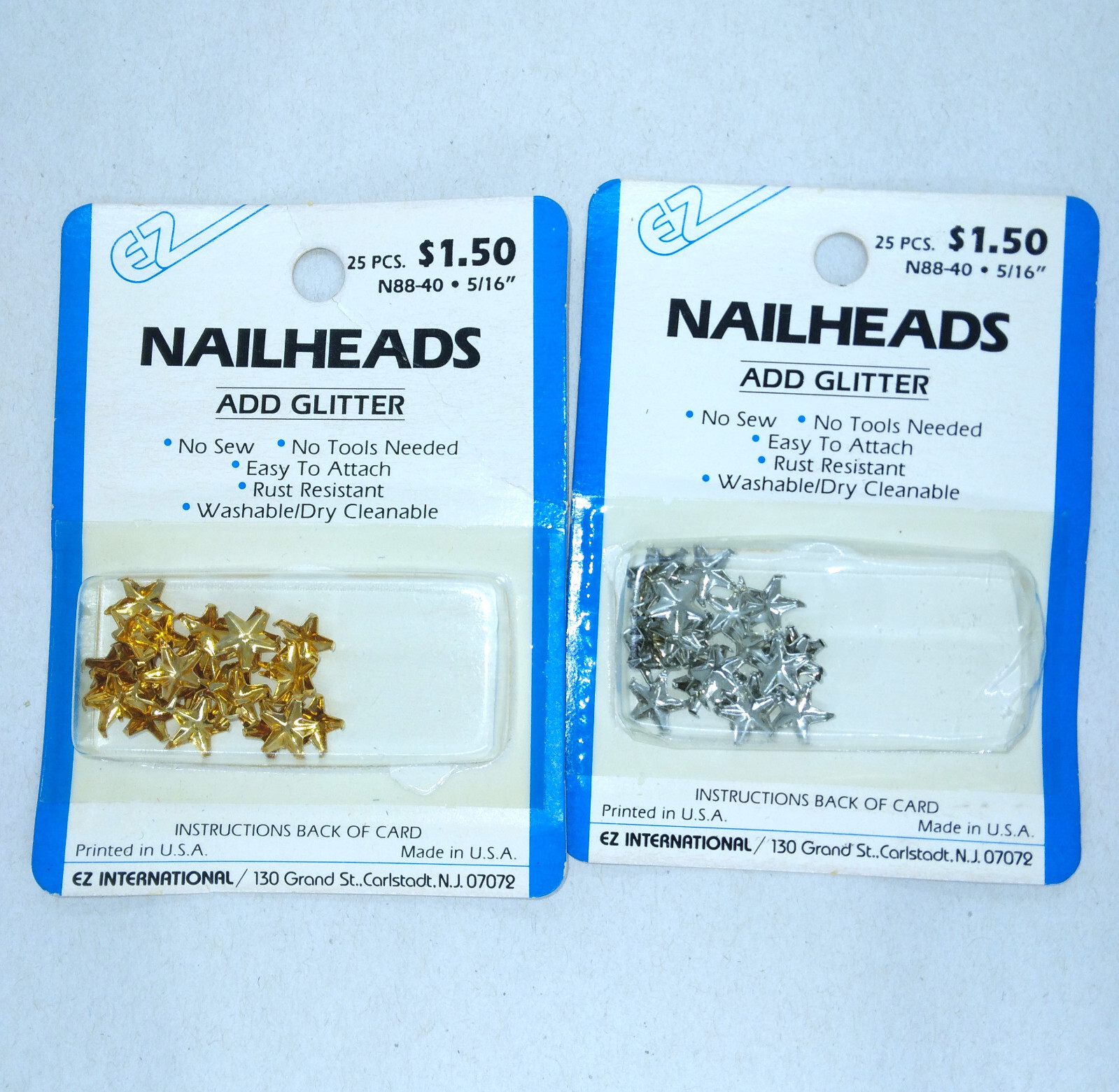Vintage E-Z International Nailheads Vintage Brass Silver Color, 50 Pieces Total