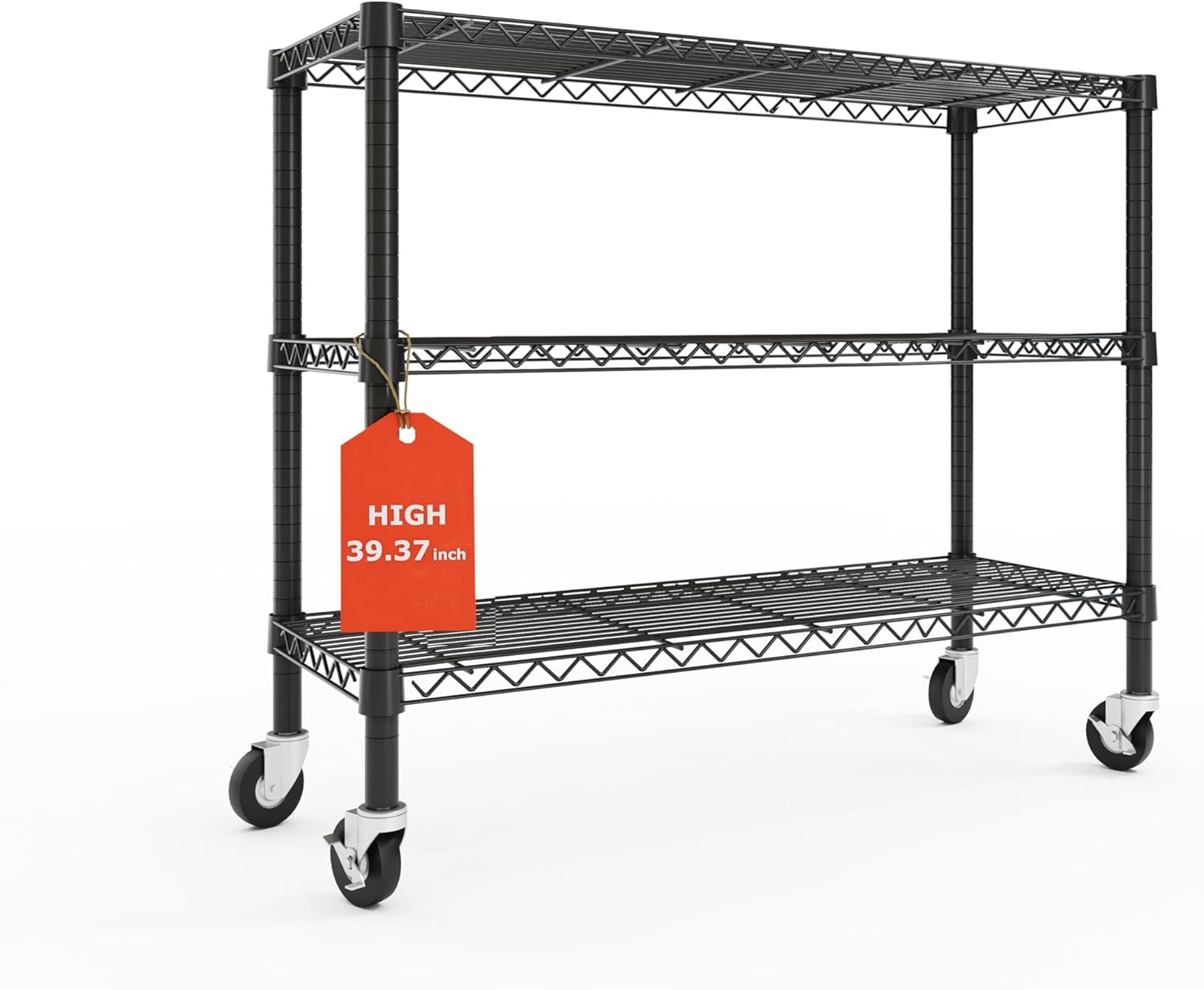 3 Tier Wire Shelving Unit with Wheels, Heavy Duty Metal Storage Shelf Rack, 36.9