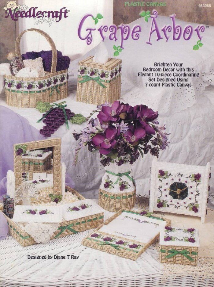 NEEDLECRAFT SHOP PLASTIC CANVAS GRAPE ARBOR 10 ELEGANT DESIGNS VTG 1998