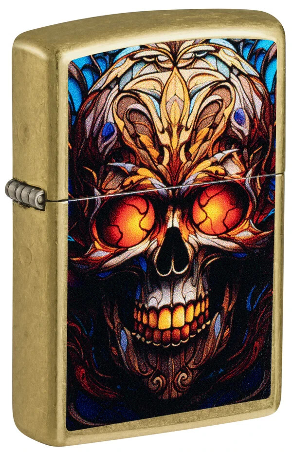 Zippo 46715, Stained Glass Skull Design, Street Brass Finish Lighter, NEW