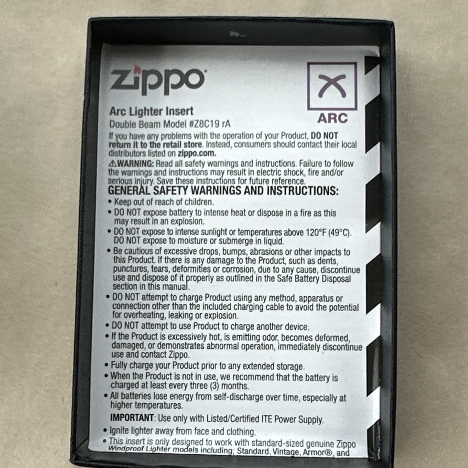 2 X Zippo Arc Lighter Insert. NEW UNUSED.