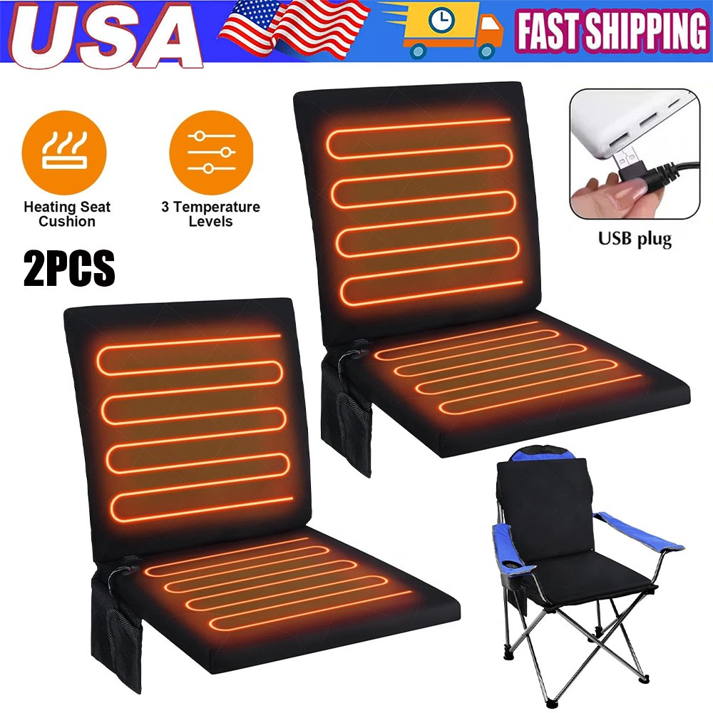 2 Pcs Portable Heated Seat Cushion for Bleachers Foldable Heating Cushion 3 Mode