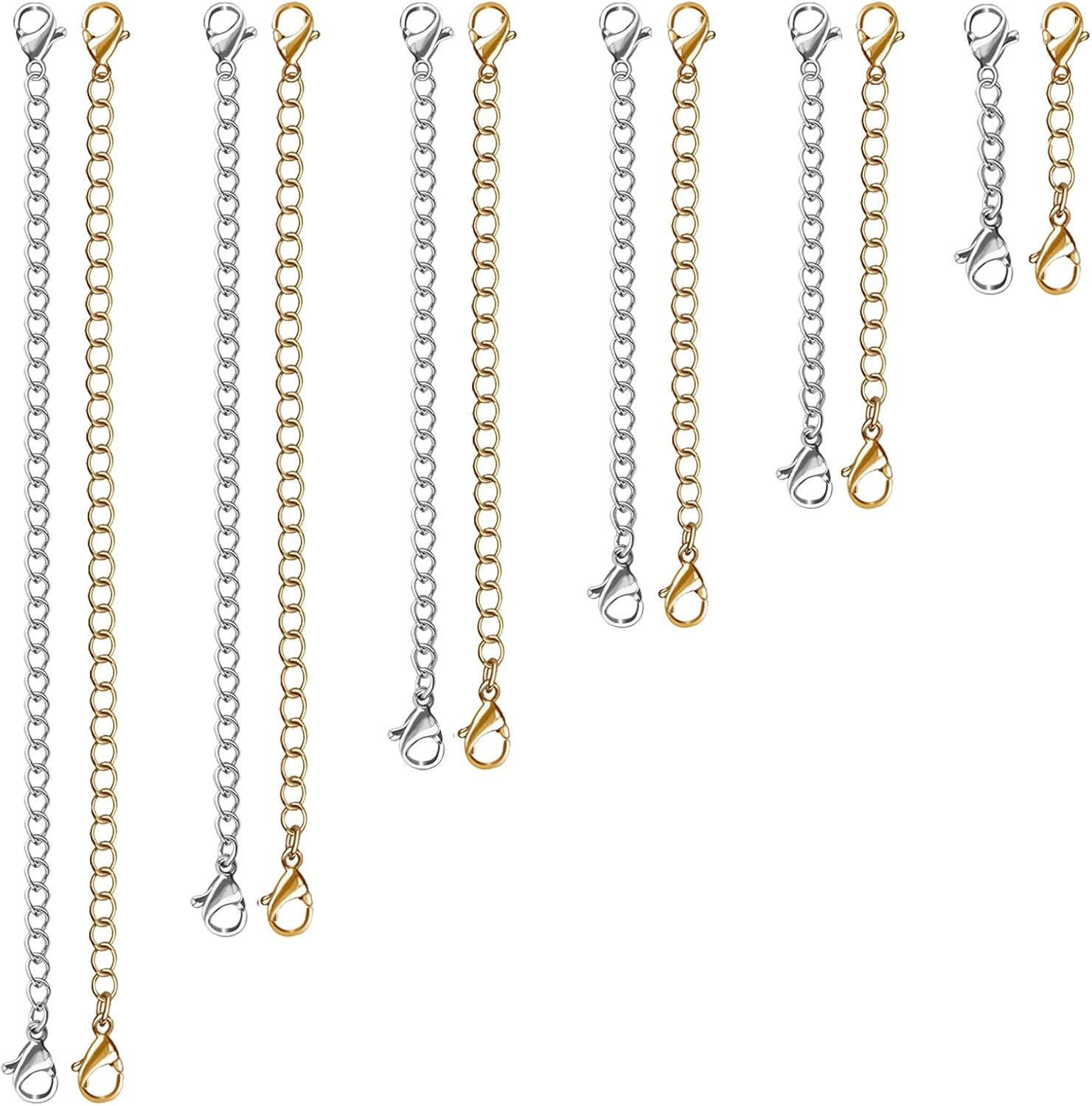 12 Pcs Extender /Safety Chain Extender Necklace Bracelet Lobster lock 1" To 6"..