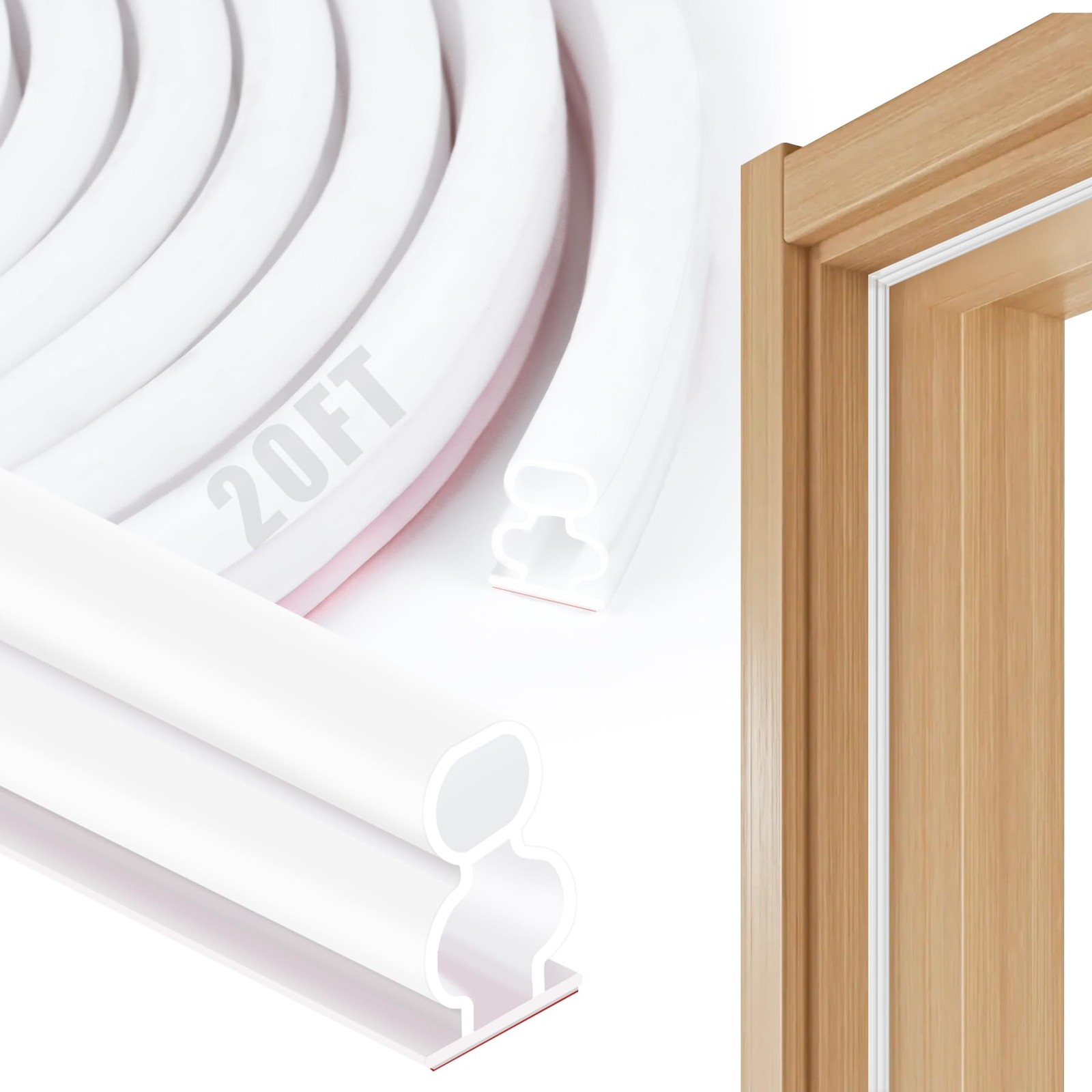 20 Feet Rubber Weather Stripping Door Seal, Extra Thick D Shape, White-20FT