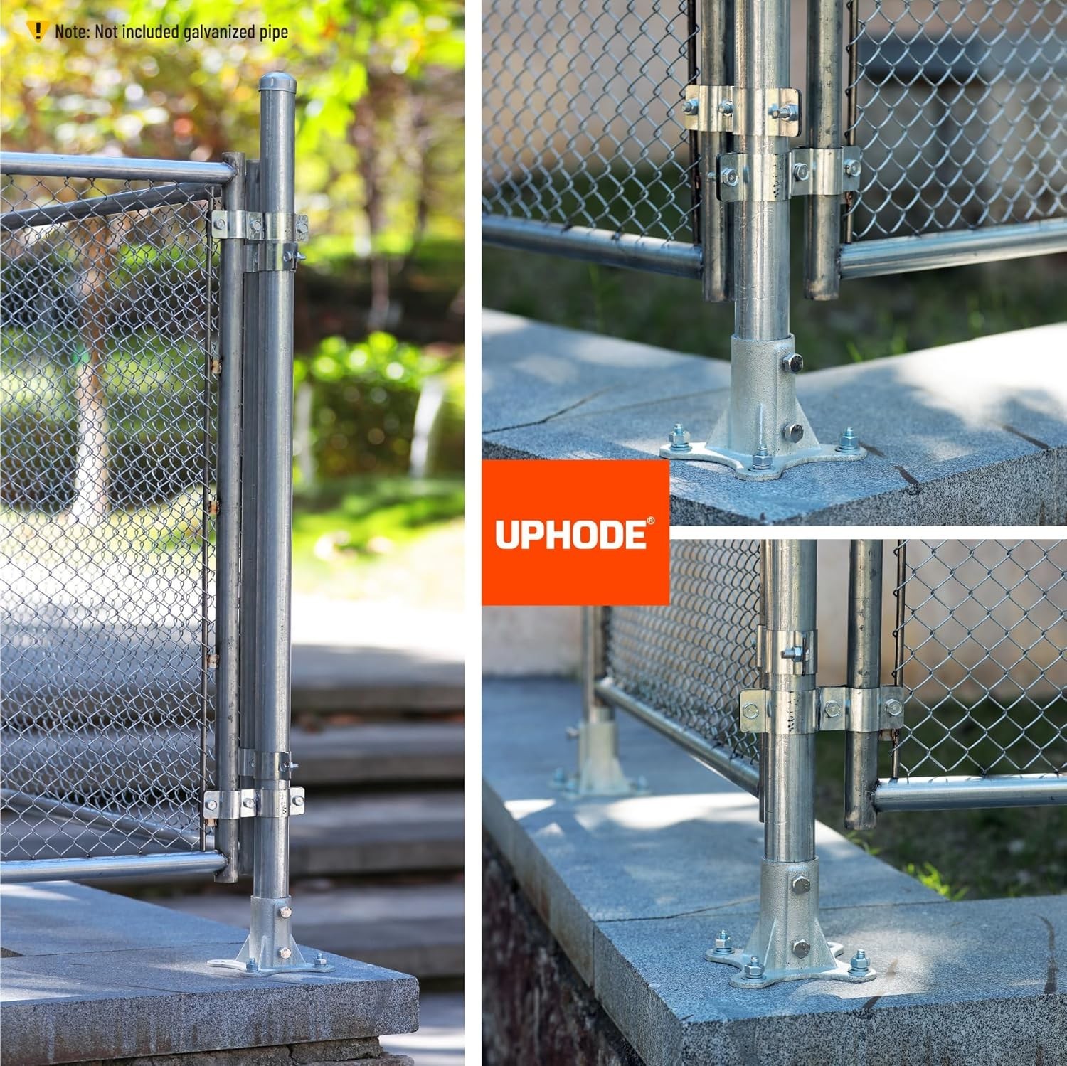 2" Chain Link Fence Post Floor Flange Base 2 Pack Metal Post Mount Bracket