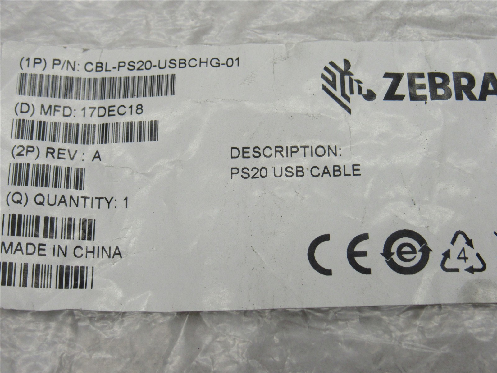 NEW Zebra CBL-PS20-USBCHG-01 PS20 USB Cable