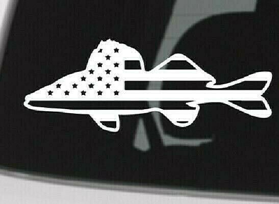 WALLEYE USA AMERICAN FLAG VINYL DECAL STICKER WINDOW Fishing Lake Tight Line