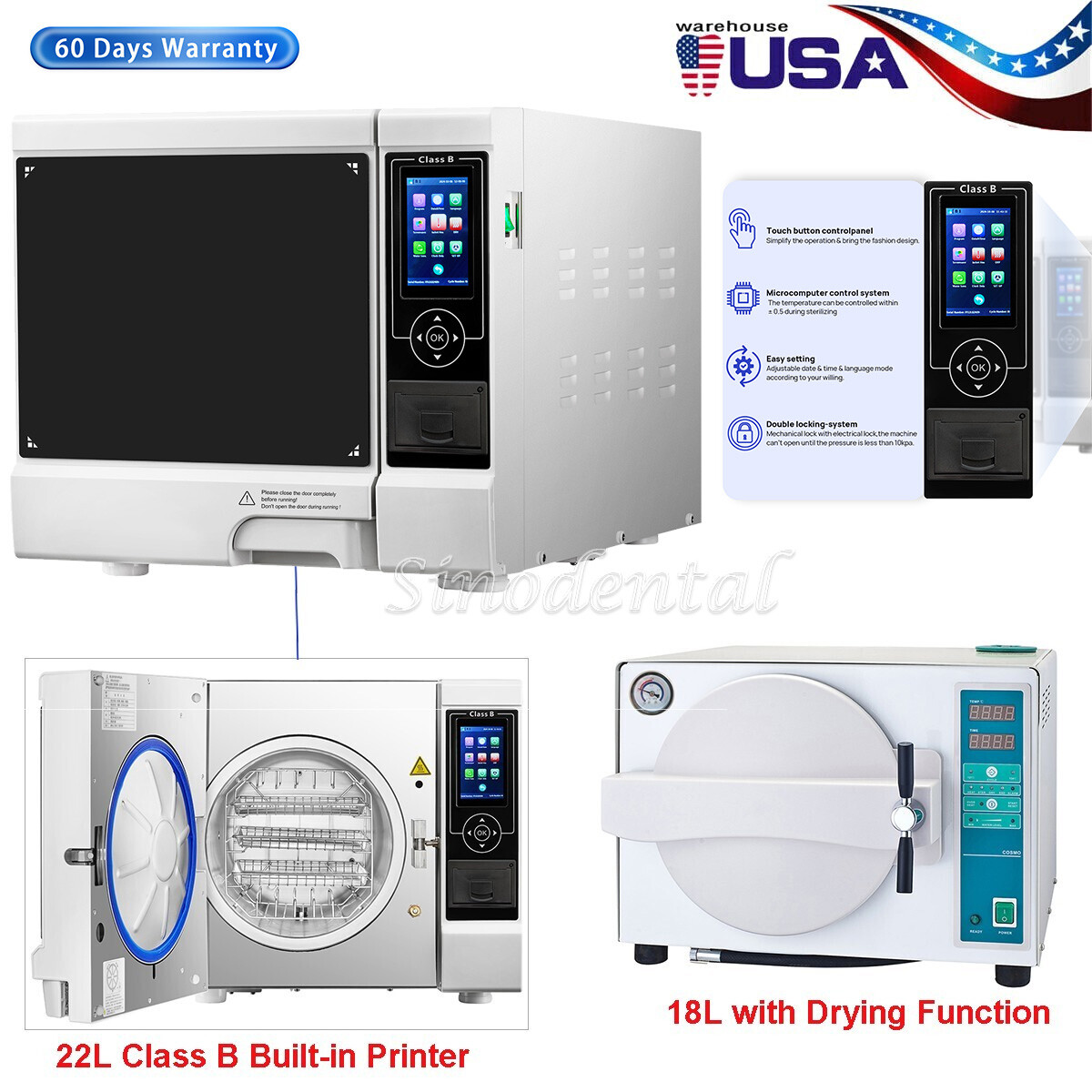 22/18L Dental Medical Autoclave Steam Sterilizer Drying Class B Steam Sterilizer
