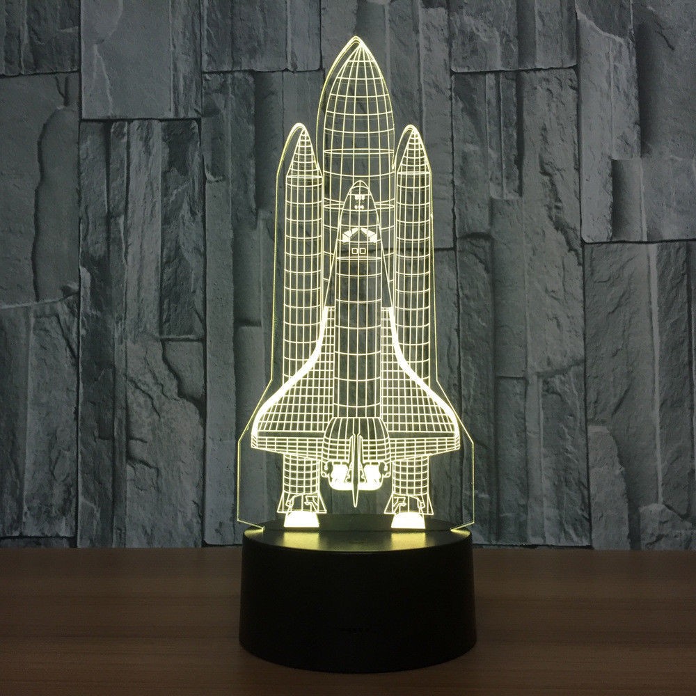 3D Space Rocket Night Light 7-Color Changing LED W Remote Control Touch Switch