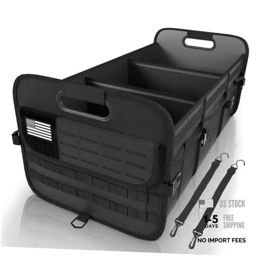 Car Trunk Organizer for SUV - 105L Collapsible Tactical MOLLE X-Large Black