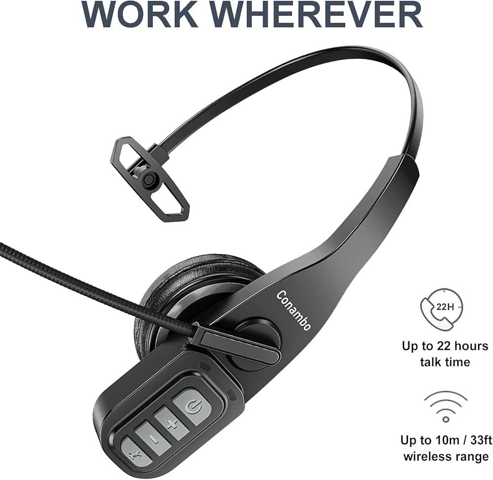 Conambo Trucker Bluetooth Headset 5.0 w/ Microphone Noise Cancelling Wireless
