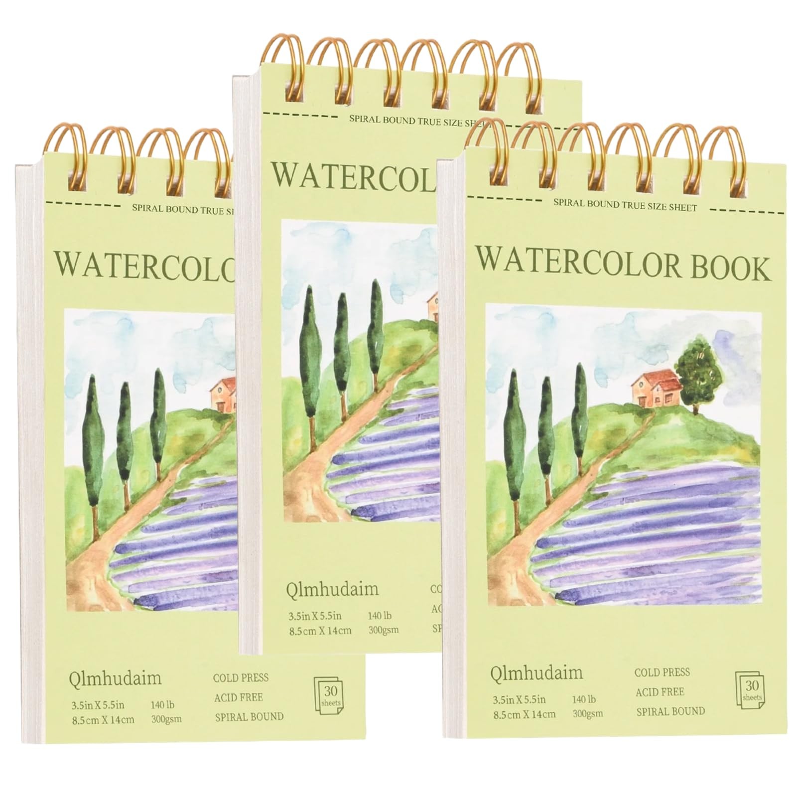 3-Packs Watercolor Pad, 3.5x5.5 In, 30 Sheets, 140lb/300g, Spiral-Bound, Art