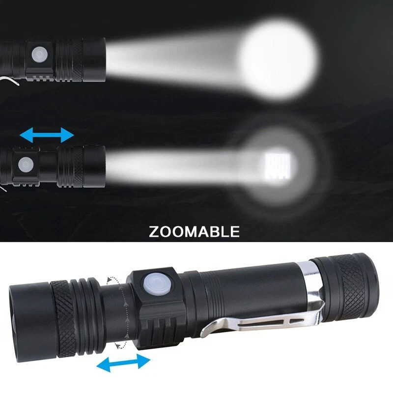 Rechargeable XML-T6 LED Flashlight Zoomable Waterproof USB Torch