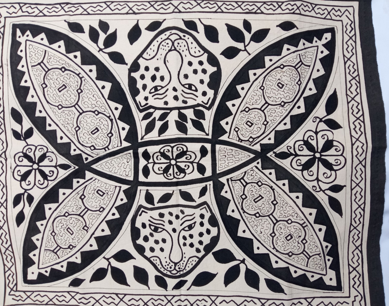 Shipibo Native painted jaguar Cloth 31"x27"