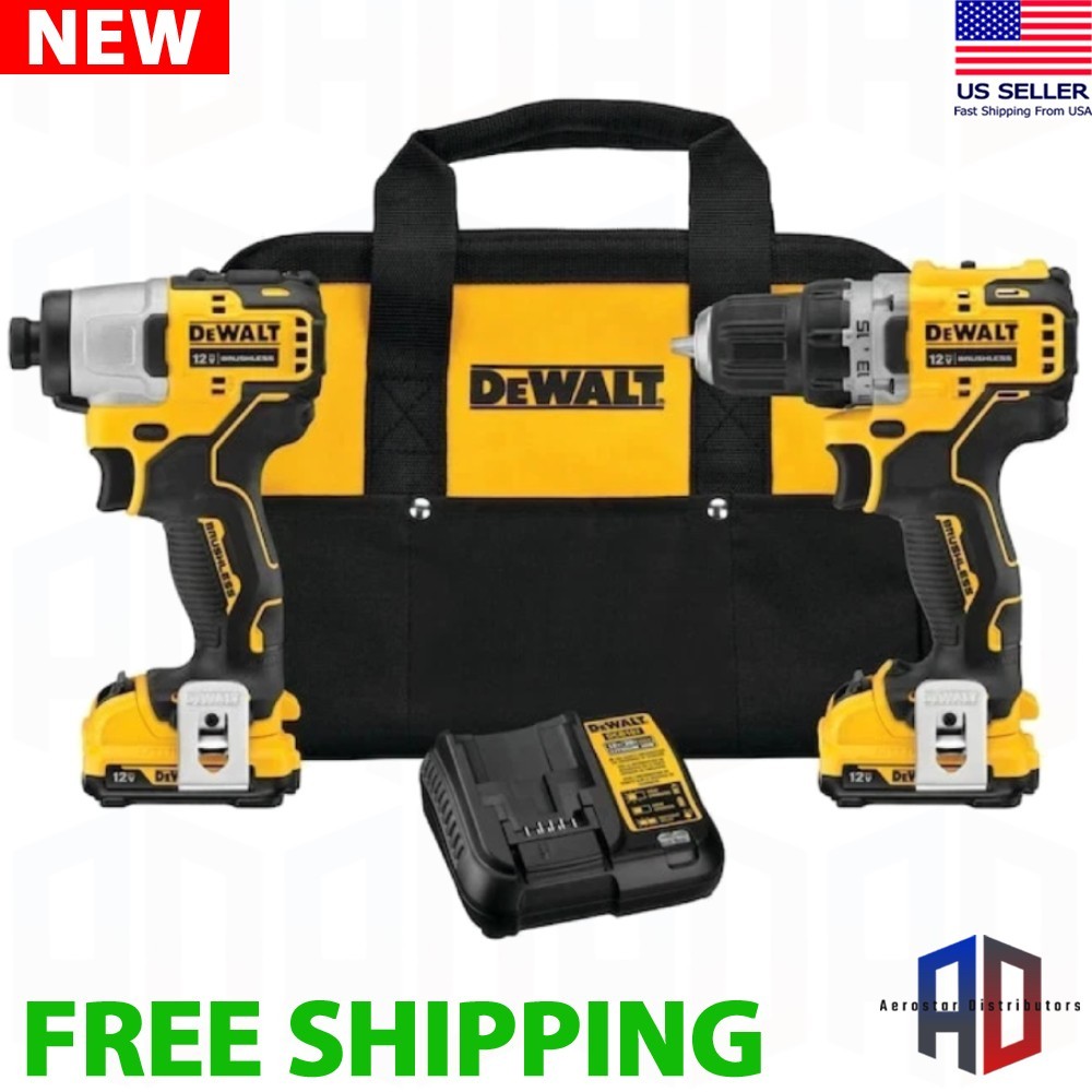 DEWALT 2-Tool 12V MAX XR Brushless DrilI/Impact Driver x2 Batteries DCK221F2