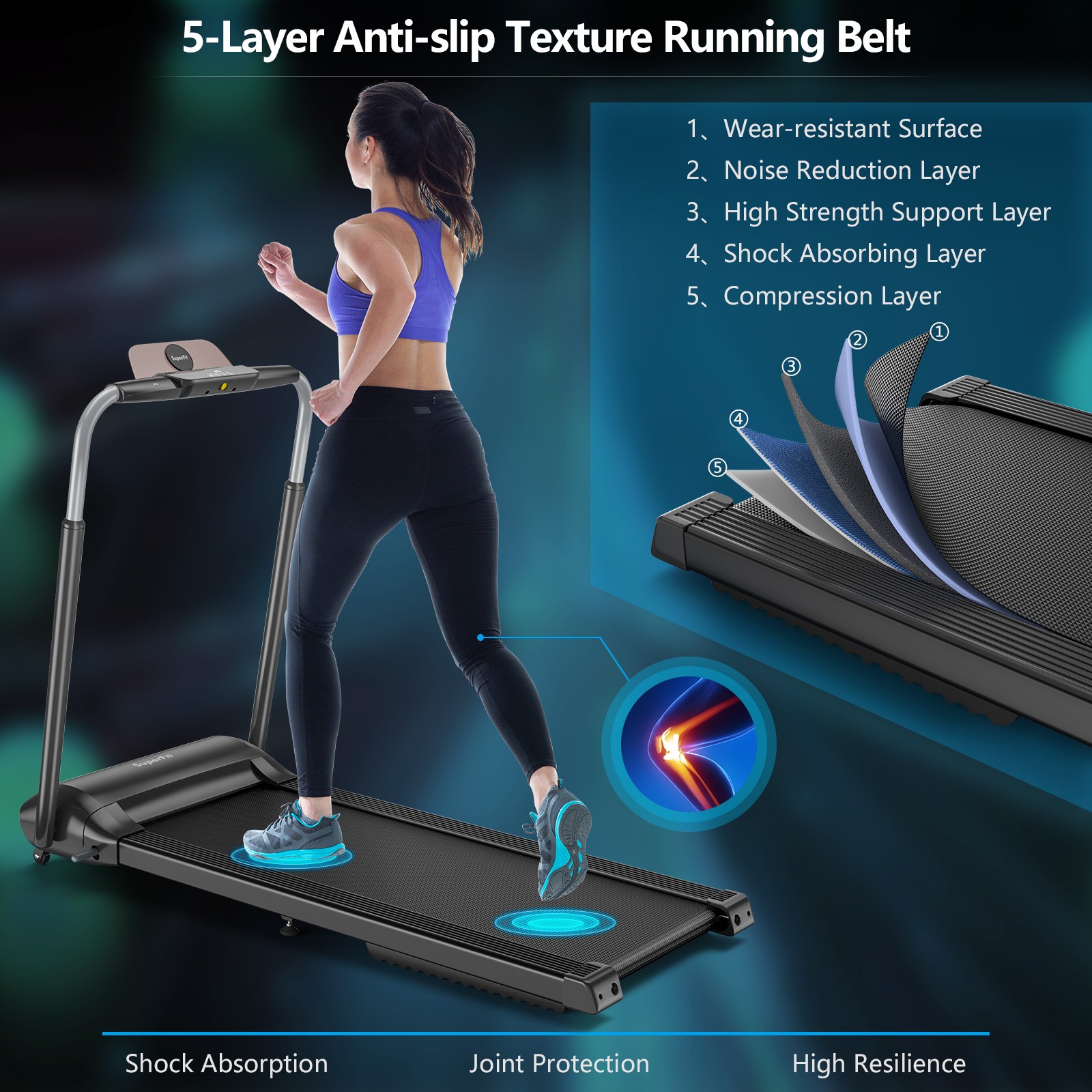 Folding 3HP Treadmill Compact Walking Jogging Machine W/Touch Screen APP Control