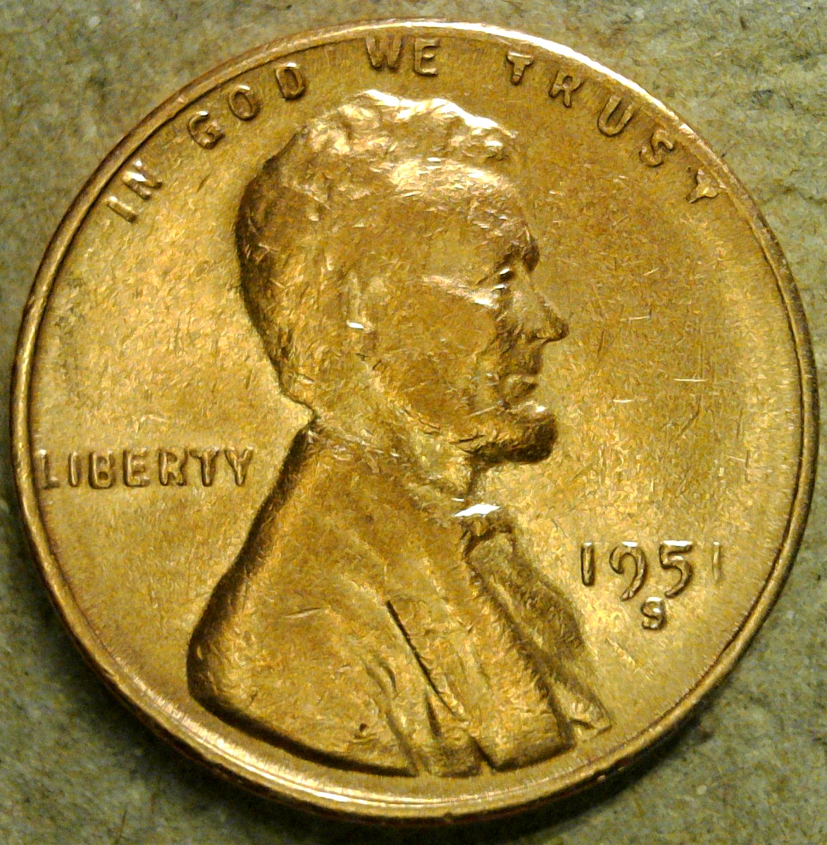 1951 S American Cent Circulated Brown Lincoln Wheat Penny San Francisco Mint