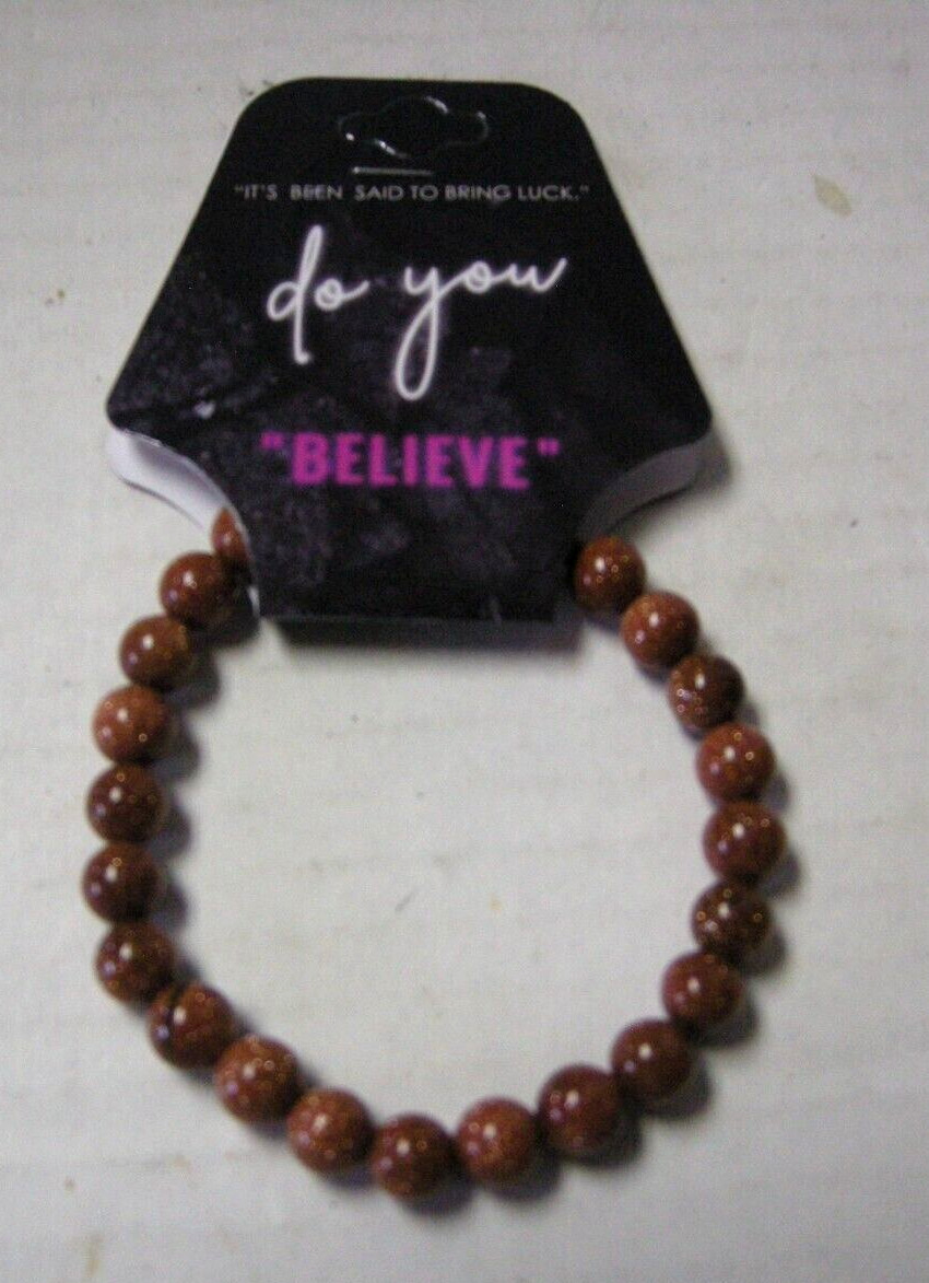 Gold Brown Bead Bracelet By Do You Believe, Semi-Precious Stretchable, New