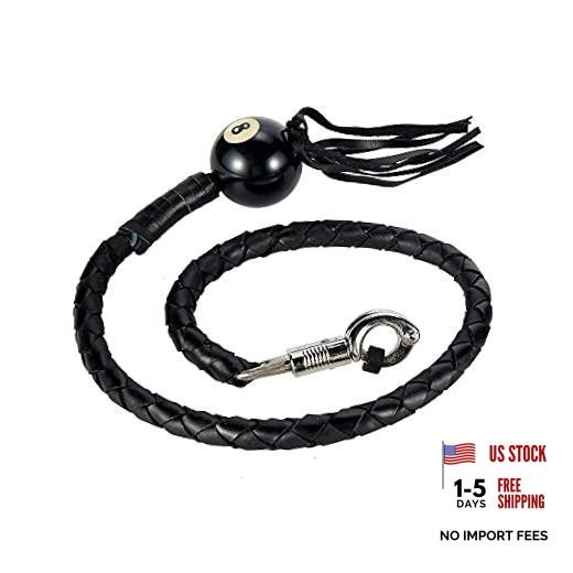 42" Leather Motorcycle Get Back Whip for Handlebar Fringed Biker Whip Black