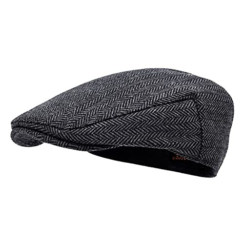 STARANCE Men Hat Wool Blend Newsboy Ivy Tweed Flat Cap 7 1/4 Herringbone Gray