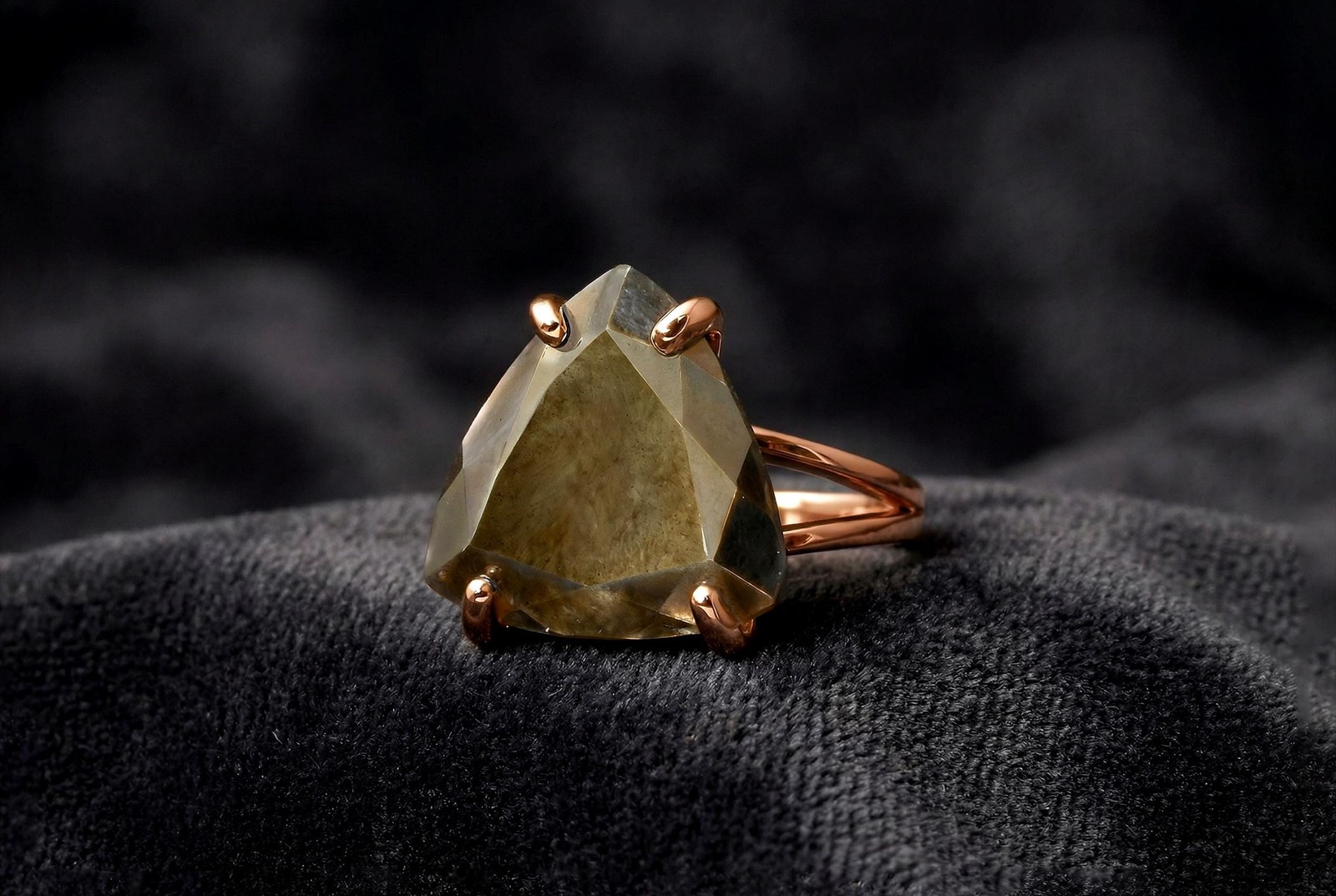 Pyrite Ring Anemone Jewelry 925 Silver Large Trillion Cut Stone Gift