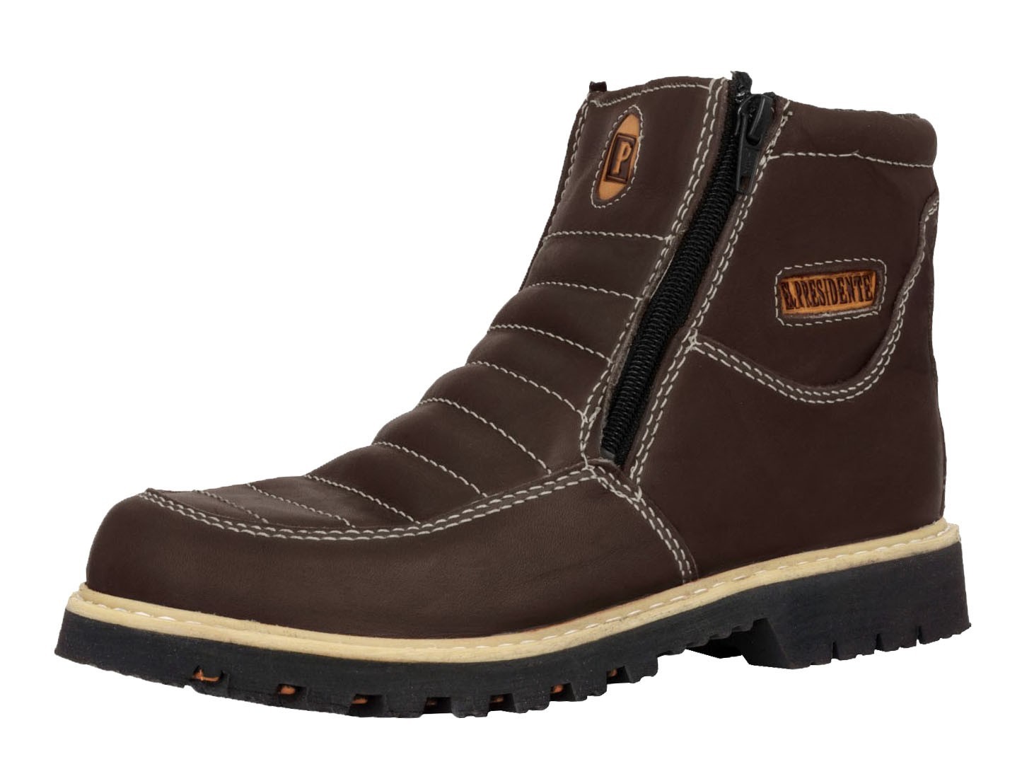 Mens Brown Work Boots Leather Slip Resistant Zip Up Soft Toe Size 6-10