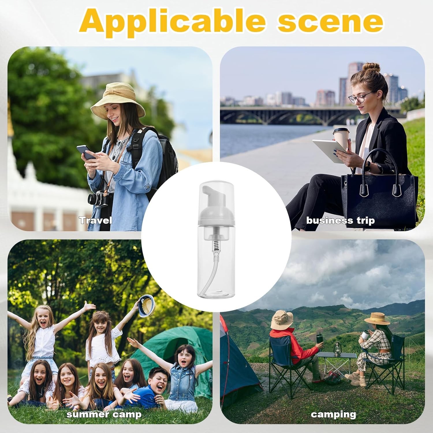 2oz Travel-Sized Foaming Pump Bottles,4PCS Empty Foam A-clear