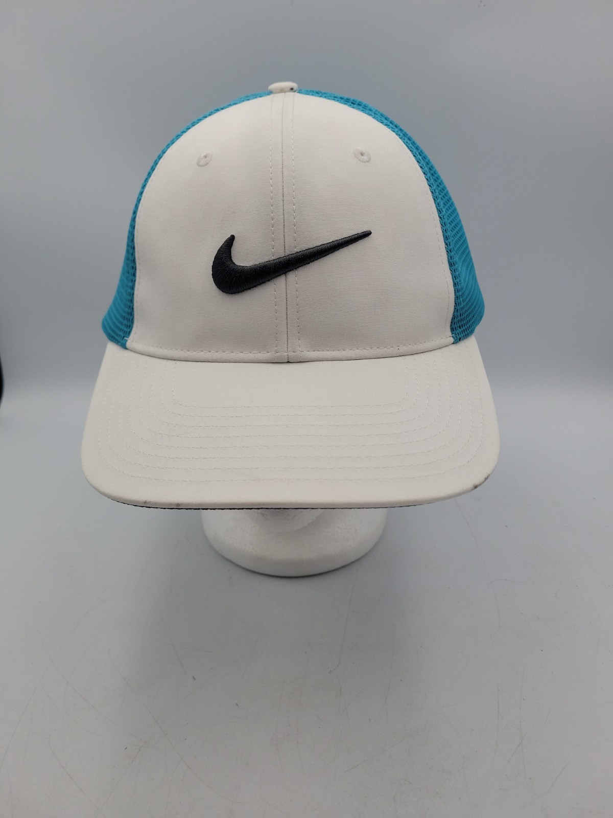 Nike Golf Mesh Back White & Teal Black Swoosh Performance Flex Fit M/L*