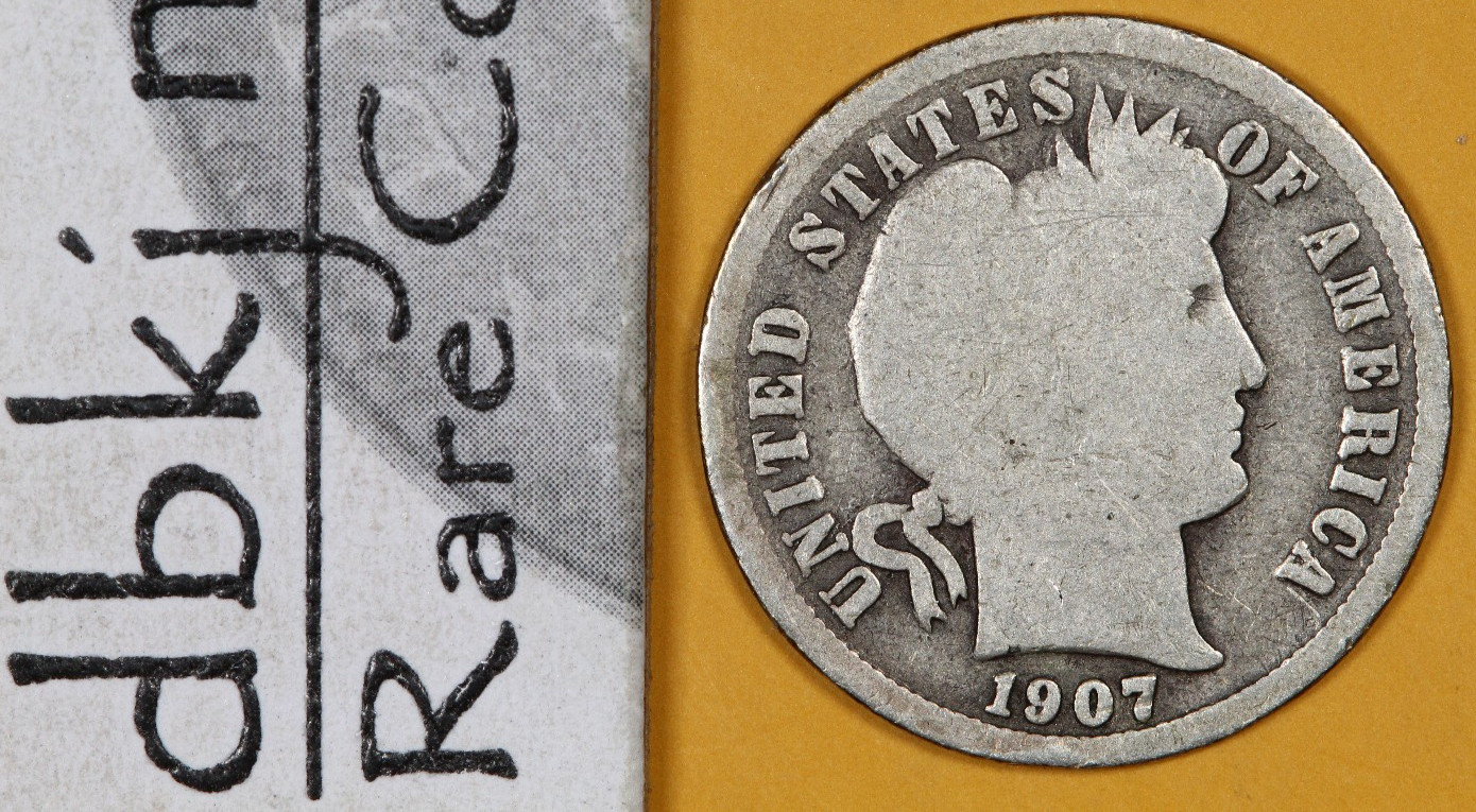 1907 S - Liberty Head "Barber" Silver Dime 10¢ - G - Good