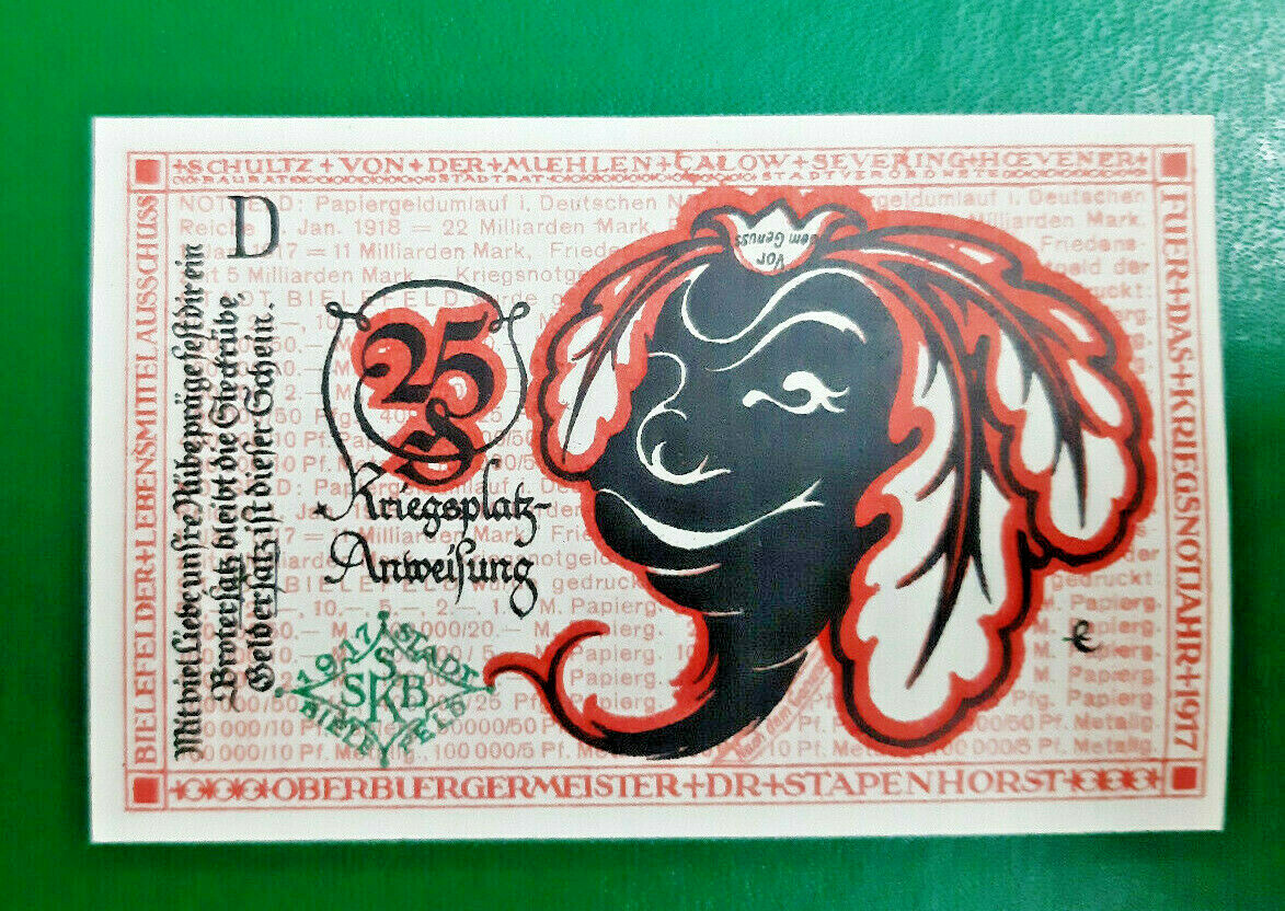 BIELEFELD NOTGELD 25 PFENNIG 1917 EMERGENCY MONEY GERMANY BANKNOTE (15594)