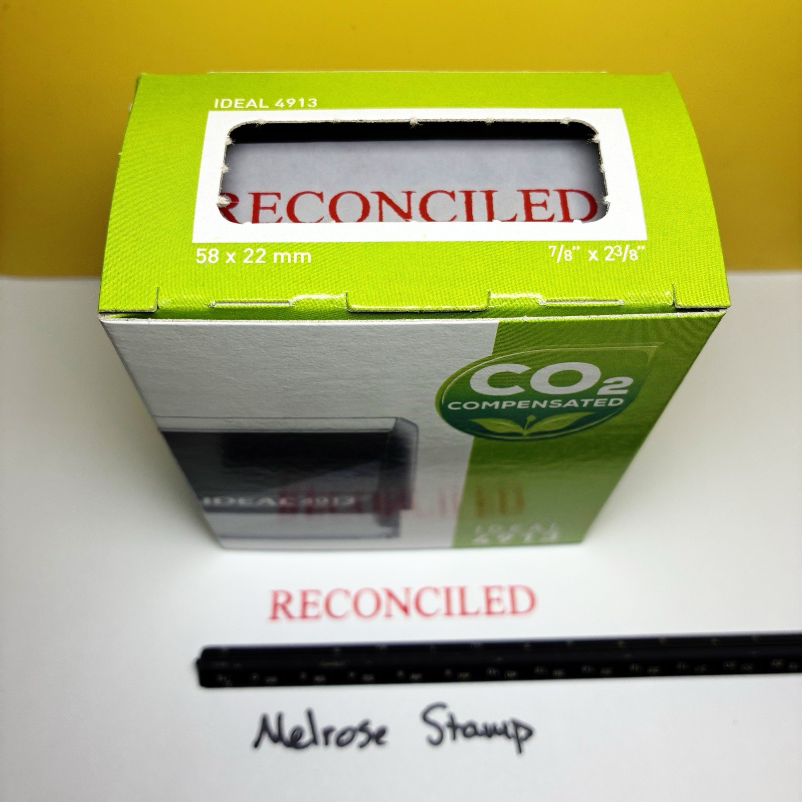 Reconciled Rubber Stamp Red Ink Self Inking Ideal 4913