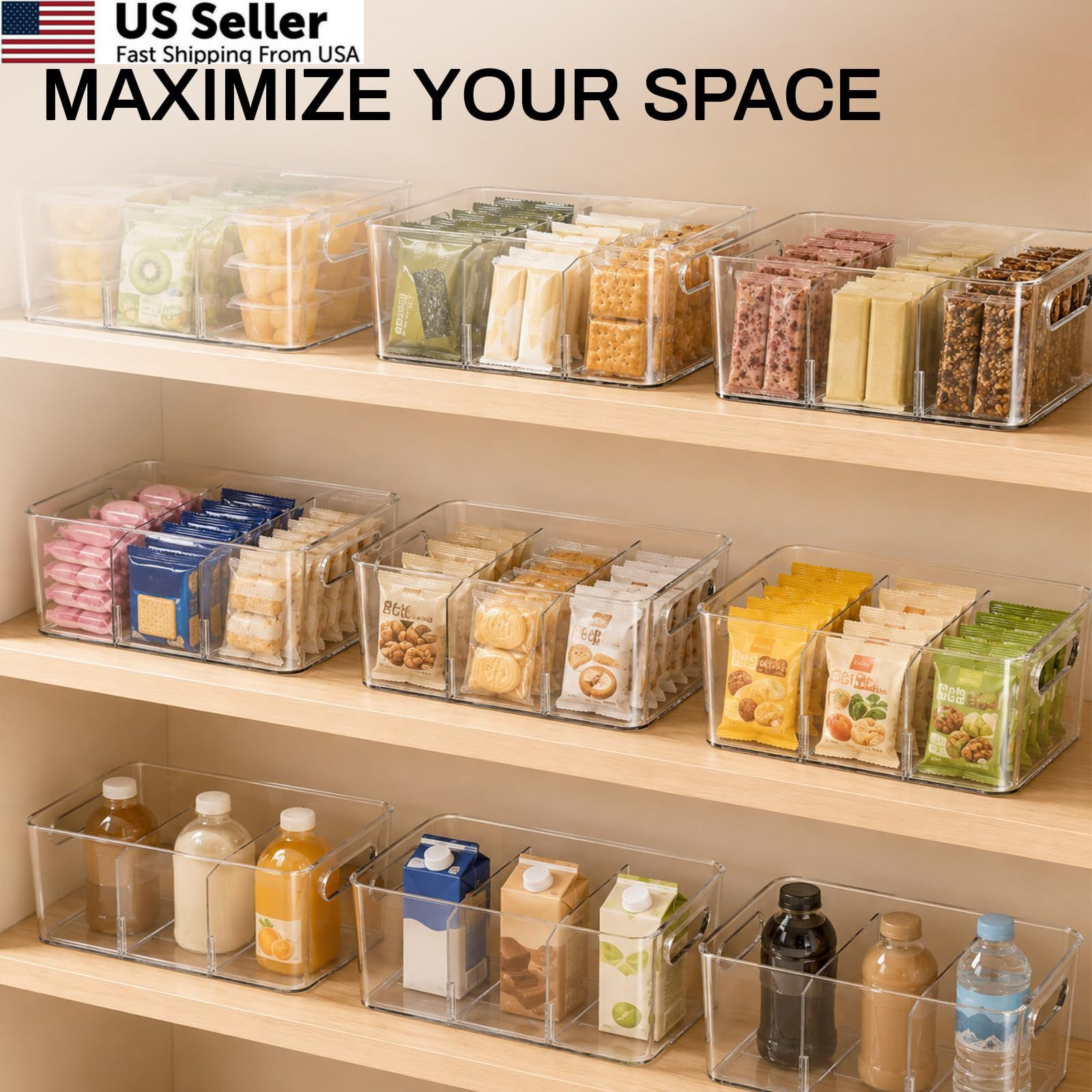 Mpotmiy 6 Pack Pantry Organizers and Storage,Clear Plastic Large, clear