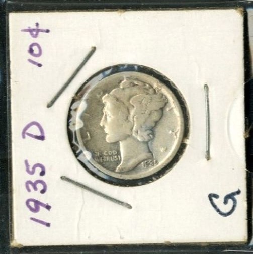 1935-D Mercury Dime Good 90% Silver - .0723 oz Silver - 001