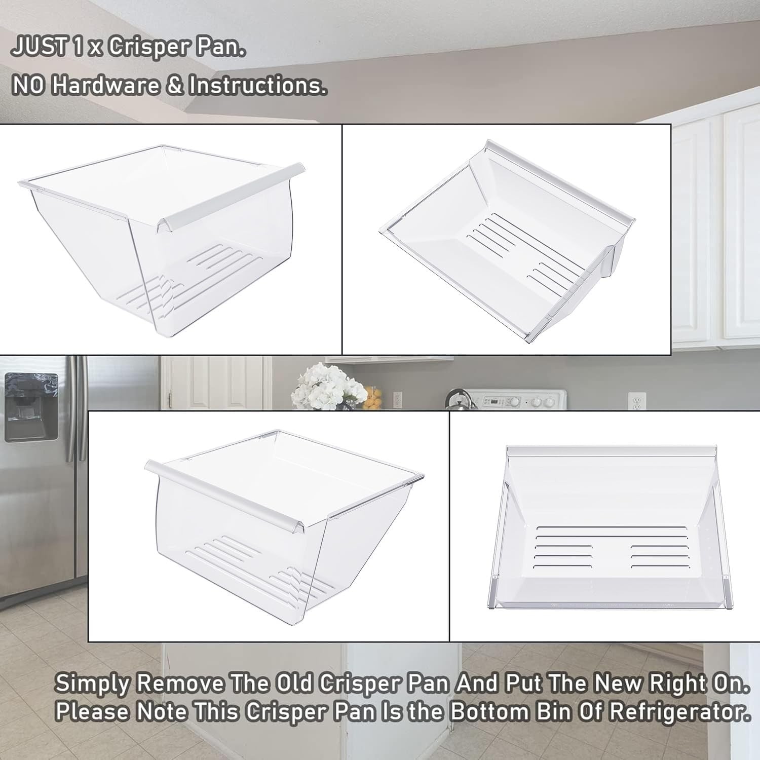 Bottom Clear Crisper Pan Replace For Whirlpool Refrigerator WP2188664 2188664