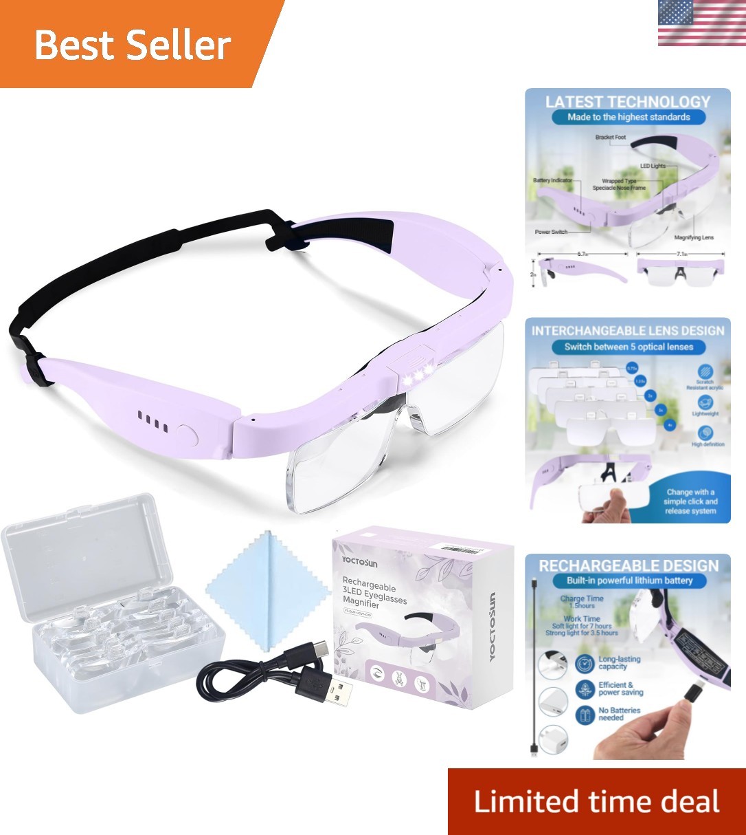Magnifying Glass with Light, 0.75X-4.0X Magnifying Glasses, Rechargeable Head...