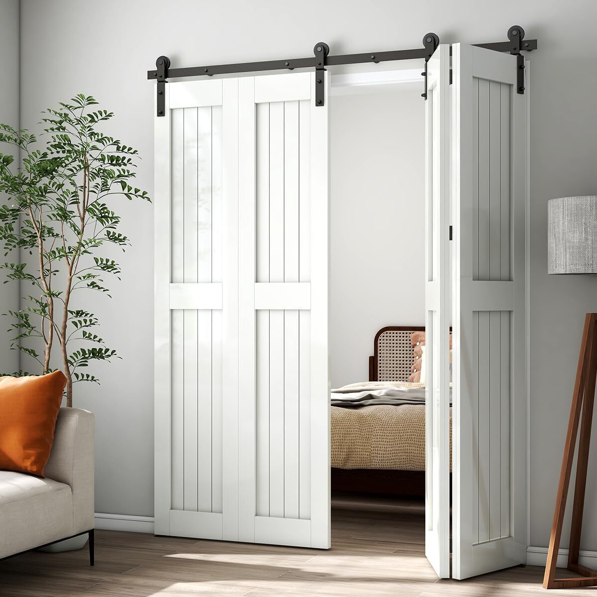 3FT-12FT Heavy Duty Bifold Sliding Barn Door Hardware Kit for 2/4 Doors,Modern