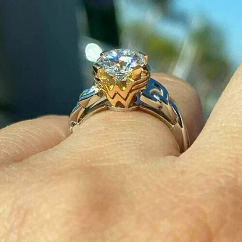 Women Round Cut 2Ct Lab Created Diamond Engagement 14K White Gold Plated Ring