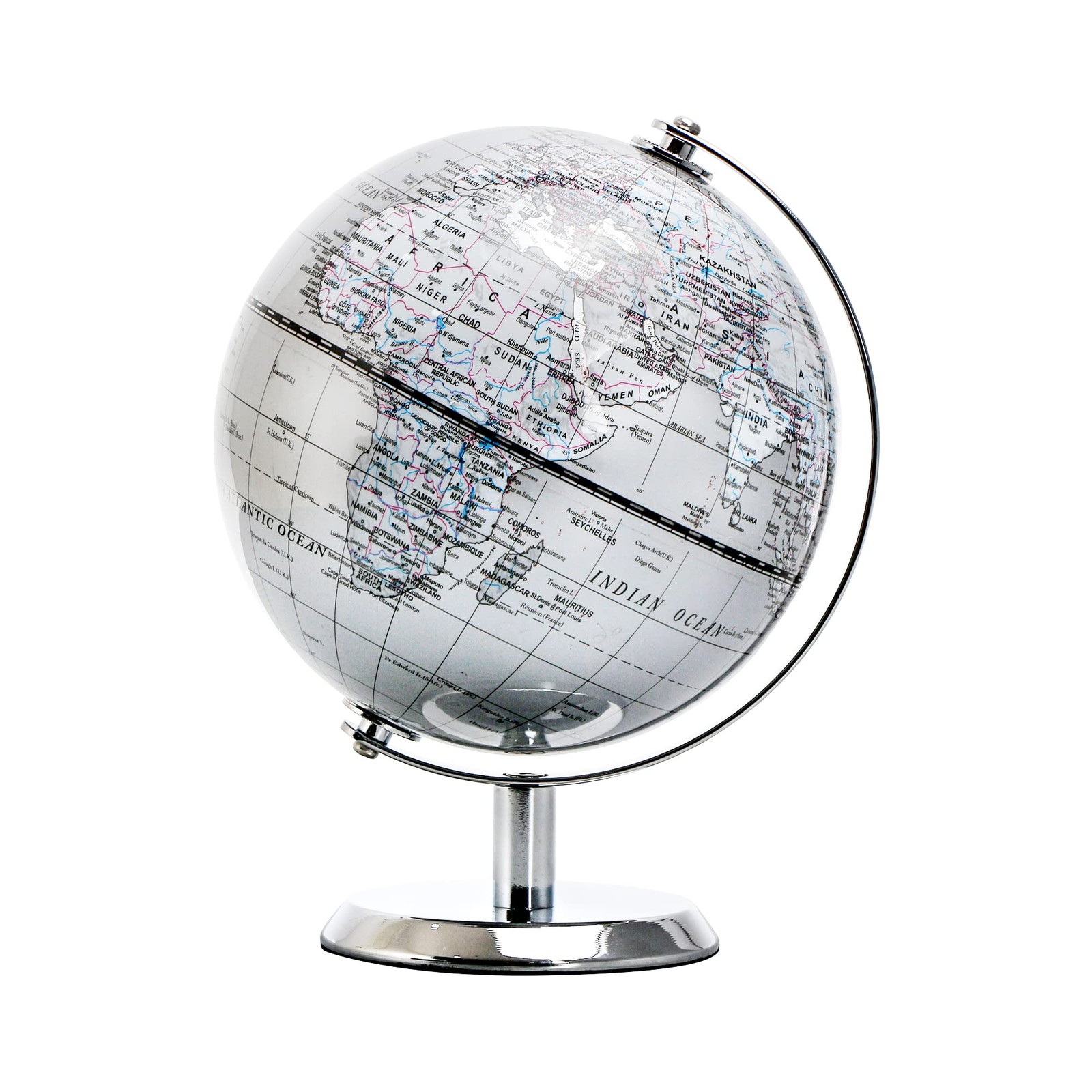5.5 Inches Silver World Globe with Stainless Steel Stand for Home