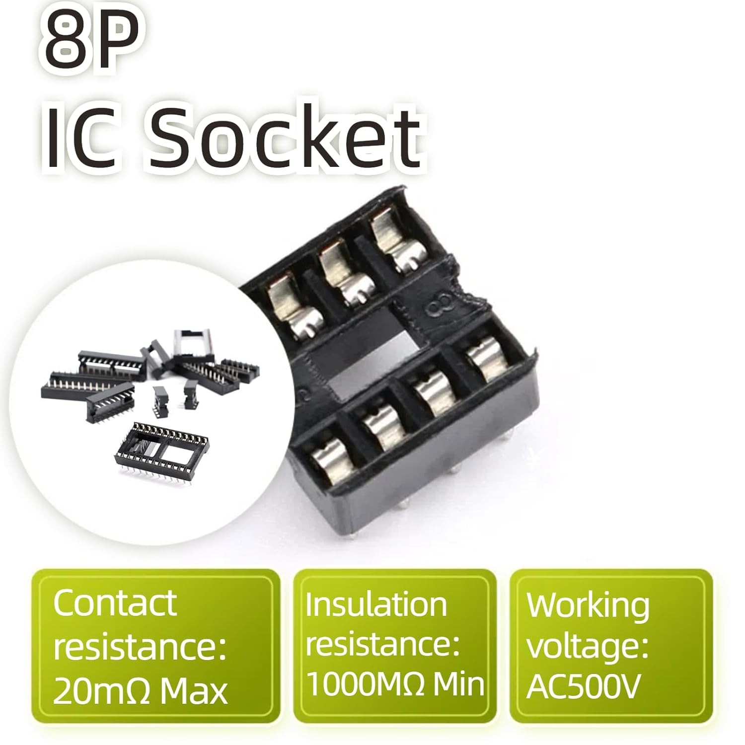 20pcs 8P DIP IC Socket Adapter 2.54mm Dual Row Solder Type IC Sockets US