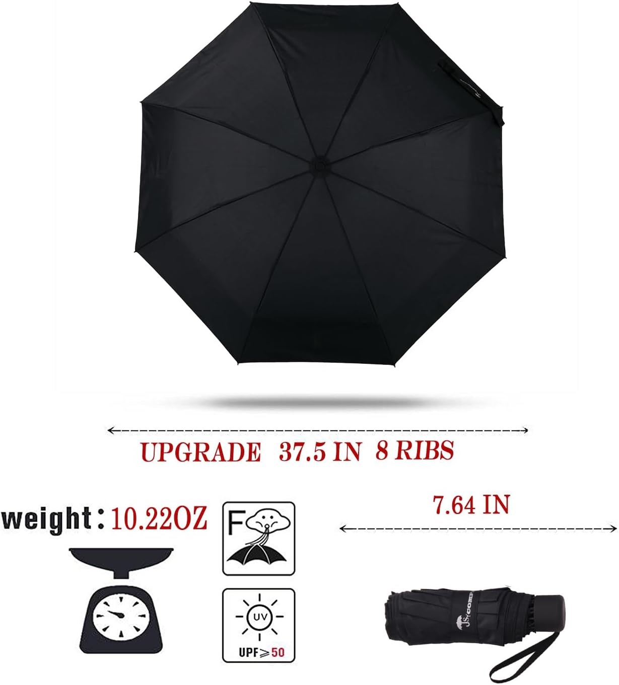 SY COMPACT Travel Umbrella - Lightweight Portable Mini Compact small, black