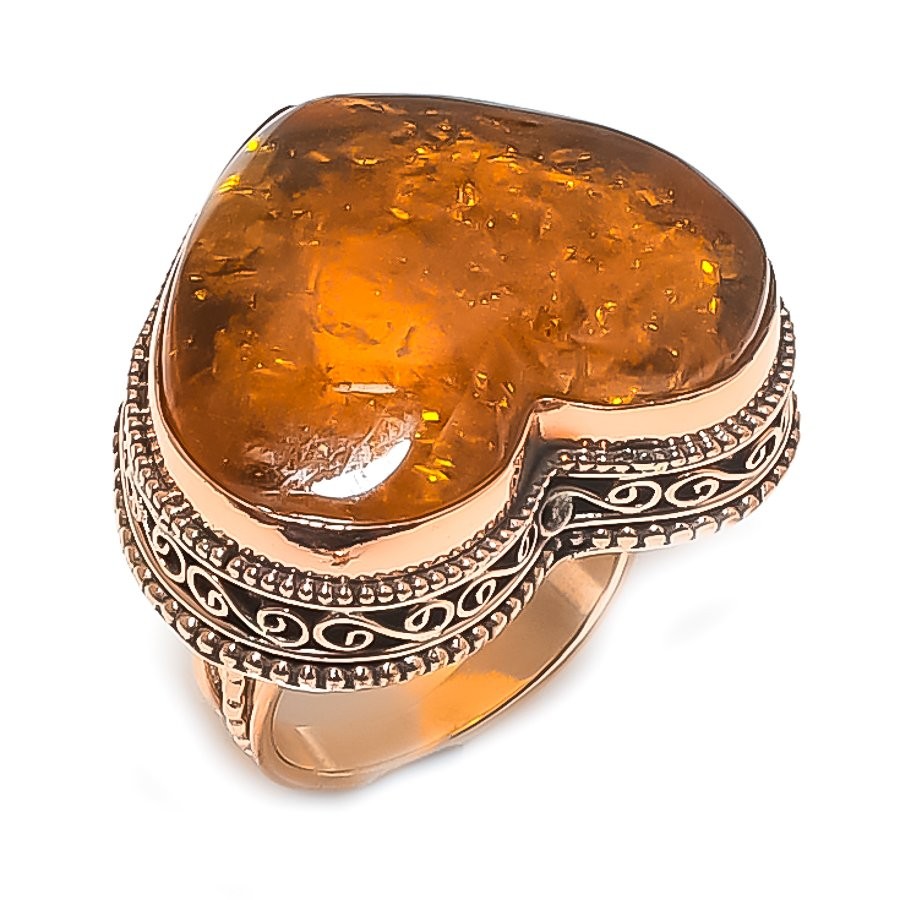 Baltic Amber Gemstone Copper Jewelry Ring Size 9 Gift for Her t943