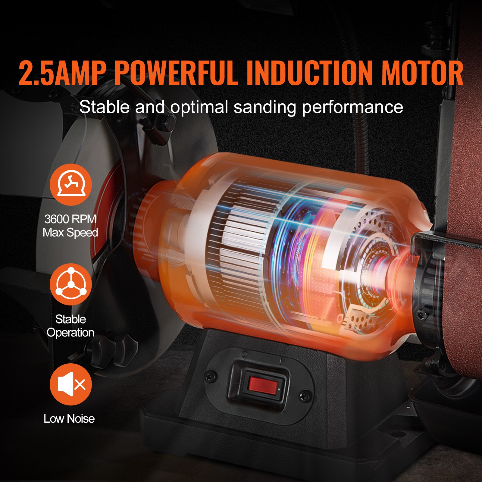 8" Bench Grinder & 2" x 28" Belt Sander Combo, 2.5A Motor, Orange