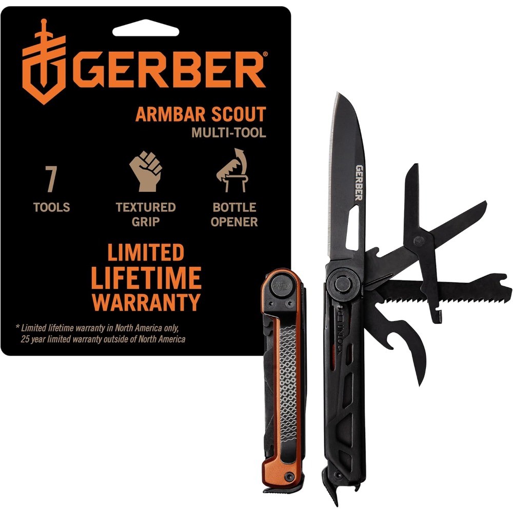 7-in-1 Burnt Orange EDC Multitool Hammer Saw Scissor Gear